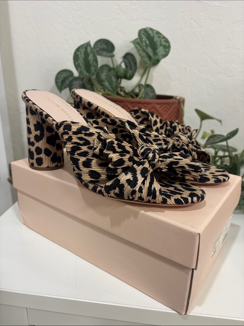 Loeffler Randall Penny Leopard Print Knot-Front Block Heel Slide sandals - Women
